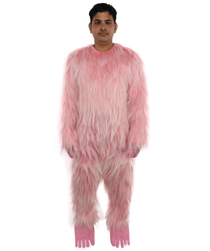 HPO Adult White & Pink Animal Fur Monster Bundle Costume & Mask Set – Full Body Suit with 13 Inch Head Mask for Adults | Funny Furry Pig-Inspired Outfit for Cosplay, Theatre & Halloween Party Events