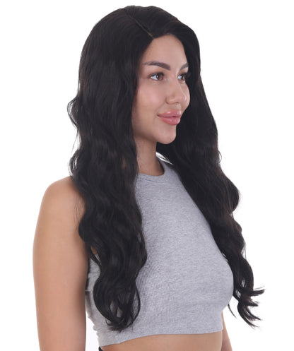Women's 27" Inch Extra Long Length Wavy C-Part Lace Natural Black 40's Icon Beauty Wig, 100% Heat Resistant Fibers, Perfect for your Everyday Wear and Styling to your Expectations! | Nunique