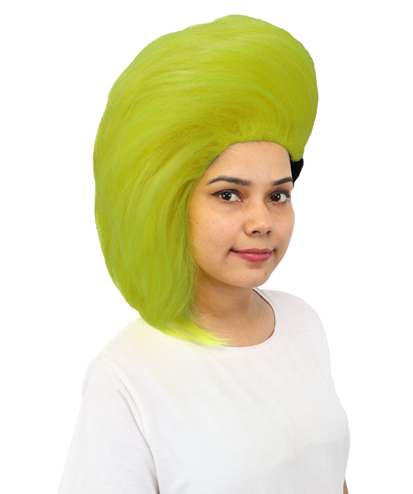 HPO Women's Neon Swept Wave Wig | Fluorescent yellow and solid black, create of synthetic fiber, massive side-swept volume with smooth texture, breathable base | Party, Halloween, theater, drag, performance, costume events