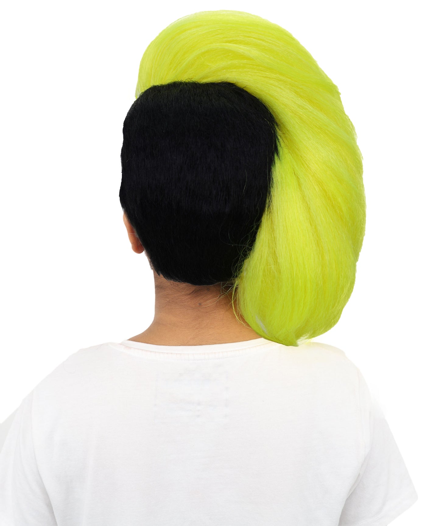 HPO Women's Neon Swept Wave Wig | Fluorescent yellow and solid black, create of synthetic fiber, massive side-swept volume with smooth texture, breathable base | Party, Halloween, theater, drag, performance, costume events