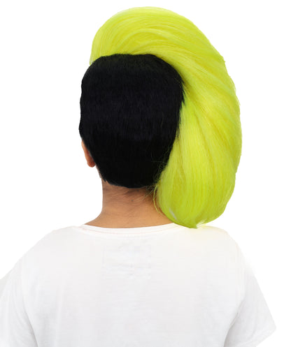 HPO Women's Neon Swept Wave Wig | Fluorescent yellow and solid black, create of synthetic fiber, massive side-swept volume with smooth texture, breathable base | Party, Halloween, theater, drag, performance, costume events