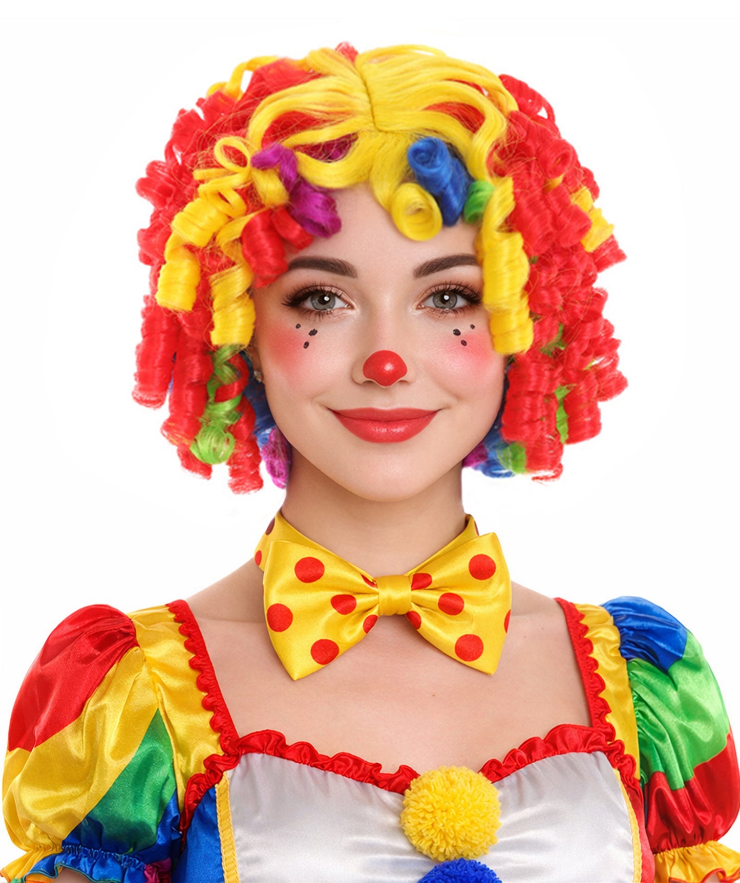 Womens Colorful Cutie Pie Curly Clown Wig | Rainbow Clown Wigs | Premium Breathable Capless Cap