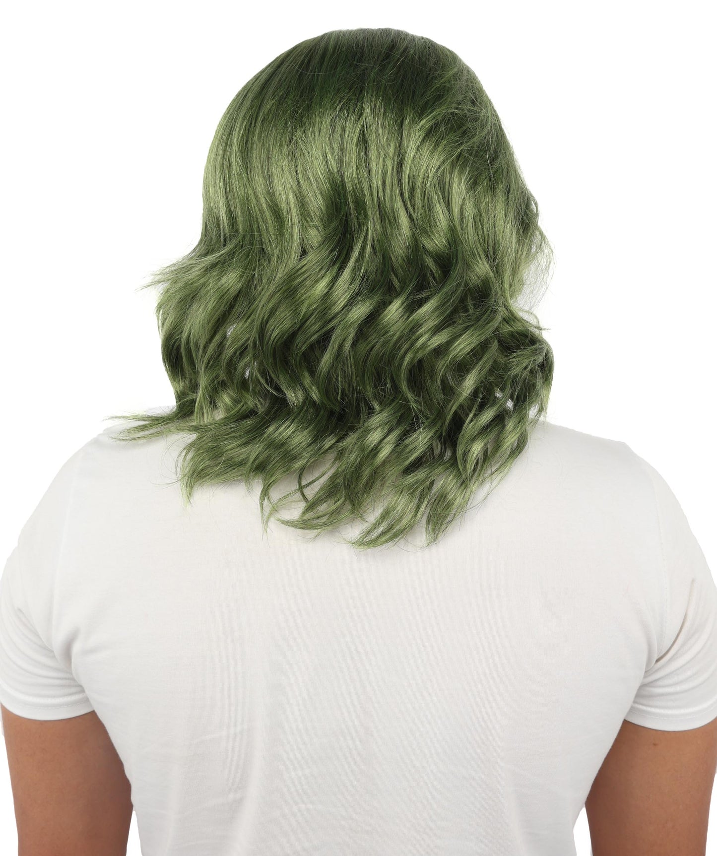 HPO Long Length Olive Green Cosplay Wig – Adult Styled Costume Wavy Hairpiece - Ideal for Halloween, Parties & Photo Shoots