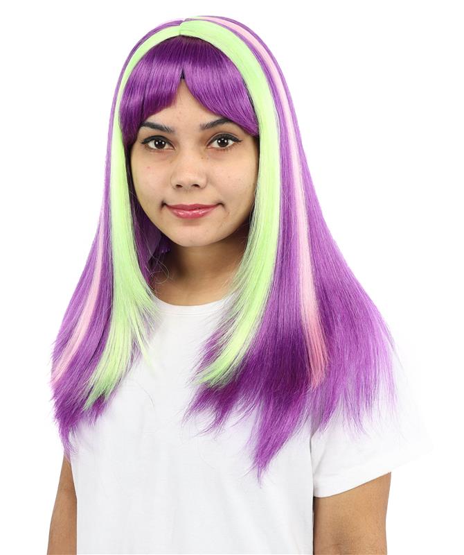 HPO Women’s 20” Multicolor Mid-Layers Wig with Bangs | Bold Wig for Dress-Up, Cosplay, and Parties | Capless Cap Design