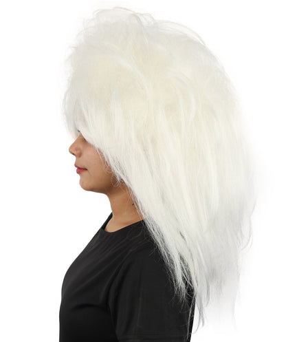 HPO Women's Wild Frizzy Wig | Pure white, created of flame-retardant synthetic fiber, massive teased volume, capless base | Drag, Halloween, theatrical performance, costume events
