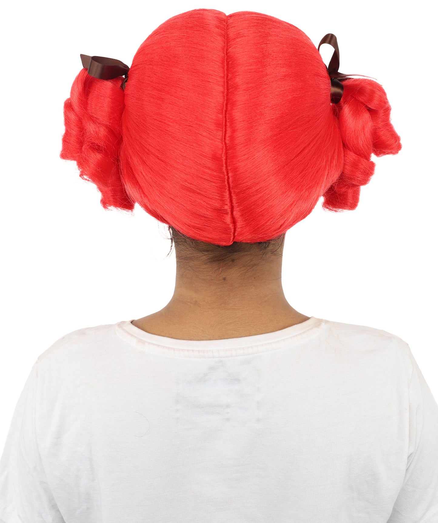 HPO Women's Golden White Mixed Curly Pigtail Wig | Messy Ringlet Twin Tails with Attached Fabric Ribbons, Synthetic Fiber & Breathable Cap | Halloween, Movie Character Roleplay, Costume Party & Theater