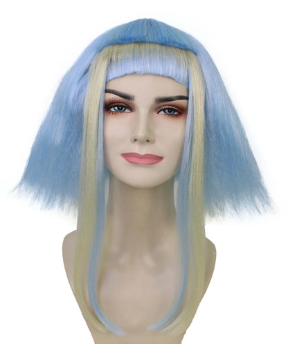 Women’s Light Blue Bob-styled Highlighter Haired Portraits Wig, Non-flammable Synthetic Fiber Wig | HPO
