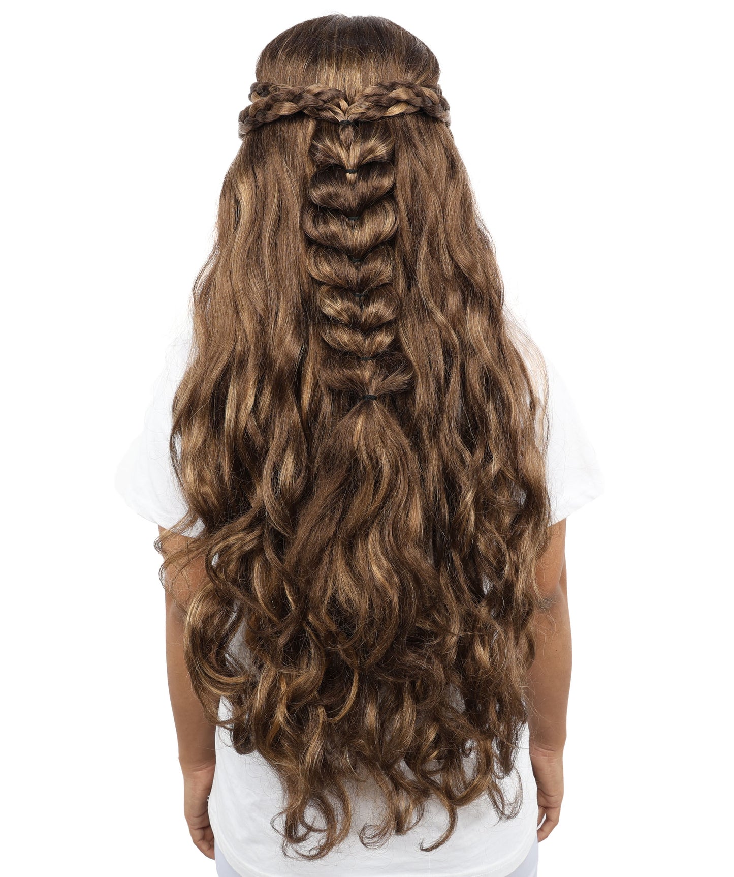HPO Women's Brunette Braided Wig | Extra Long Synthetic Hairpiece with Adjustable Cap for Cosplay, Halloween, Parties, Stage & Roleplay