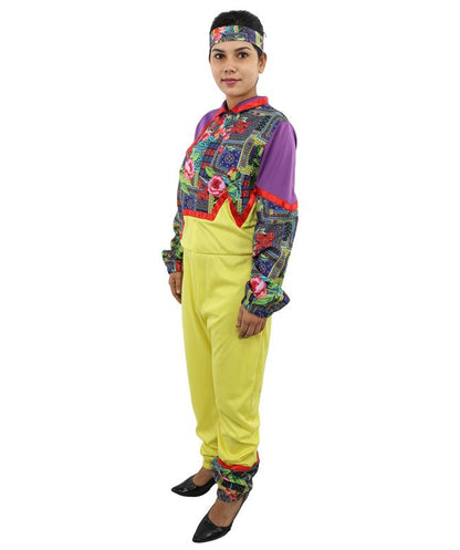 HPO Women’s 80s Tracksuit Multicolor Costume – Retro Zip Up Top & Pants with Headband | Party Outfit for Cosplay & Themed Events