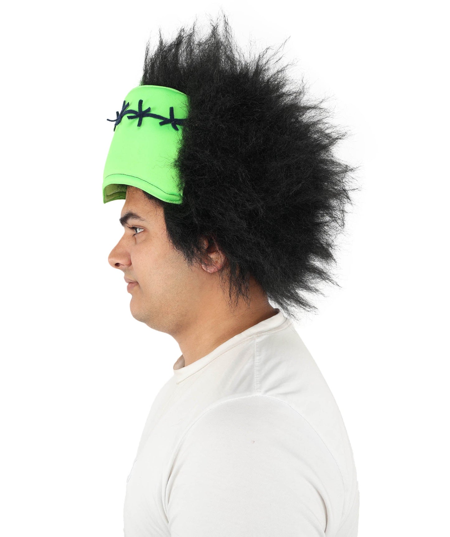 Monster Wig | Green Forehead and Spiky Black Hair for Adult | Ideal for Halloween & Cosplay