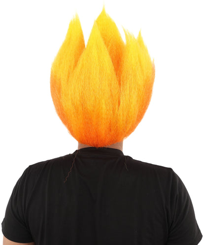 HPO Men's Red and Orange Flame Wig | Upright Spiky Gradient Texture Flame-retardant Synthetic Fiber | Halloween Themed Party Basketball Fan Gear