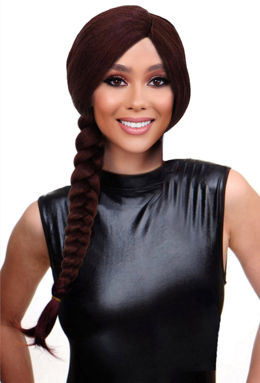 Women's Medium Brown Witch-Inspired Long Side Braid Wig | Side-Parted Micro Braid Cosplay Hair for Halloween & Theater Looks