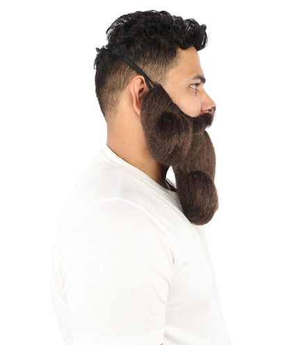 Adult Men's Curled Handlebar Mustache & Beard | Dark Mustache & Beard| Ideal for Halloween, Cosplay, Theater, Drag And Themed Parties