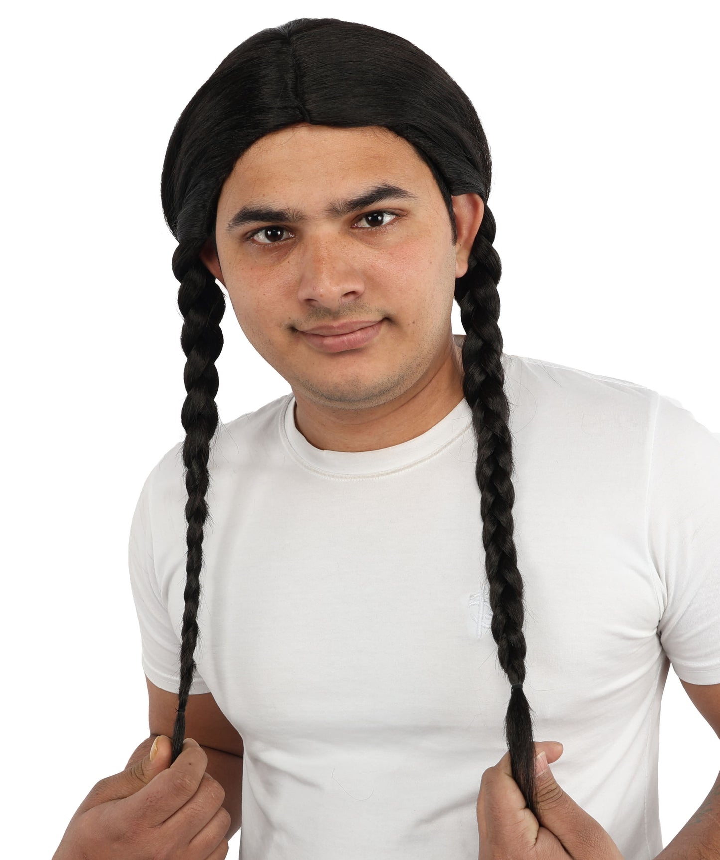 HPO Men’s Extra Long Black Braided Wig - 26” Braids with Adjustable Capless Cap | Flame-Retardant Synthetic Hair for Halloween, Rock Events, Stage & Festival Costumes
