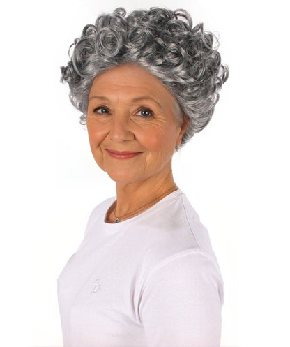 HPO Women's Short Grey Curly Wig | Flame-retardant Synthetic Fiber | Standard  Wig Cap
