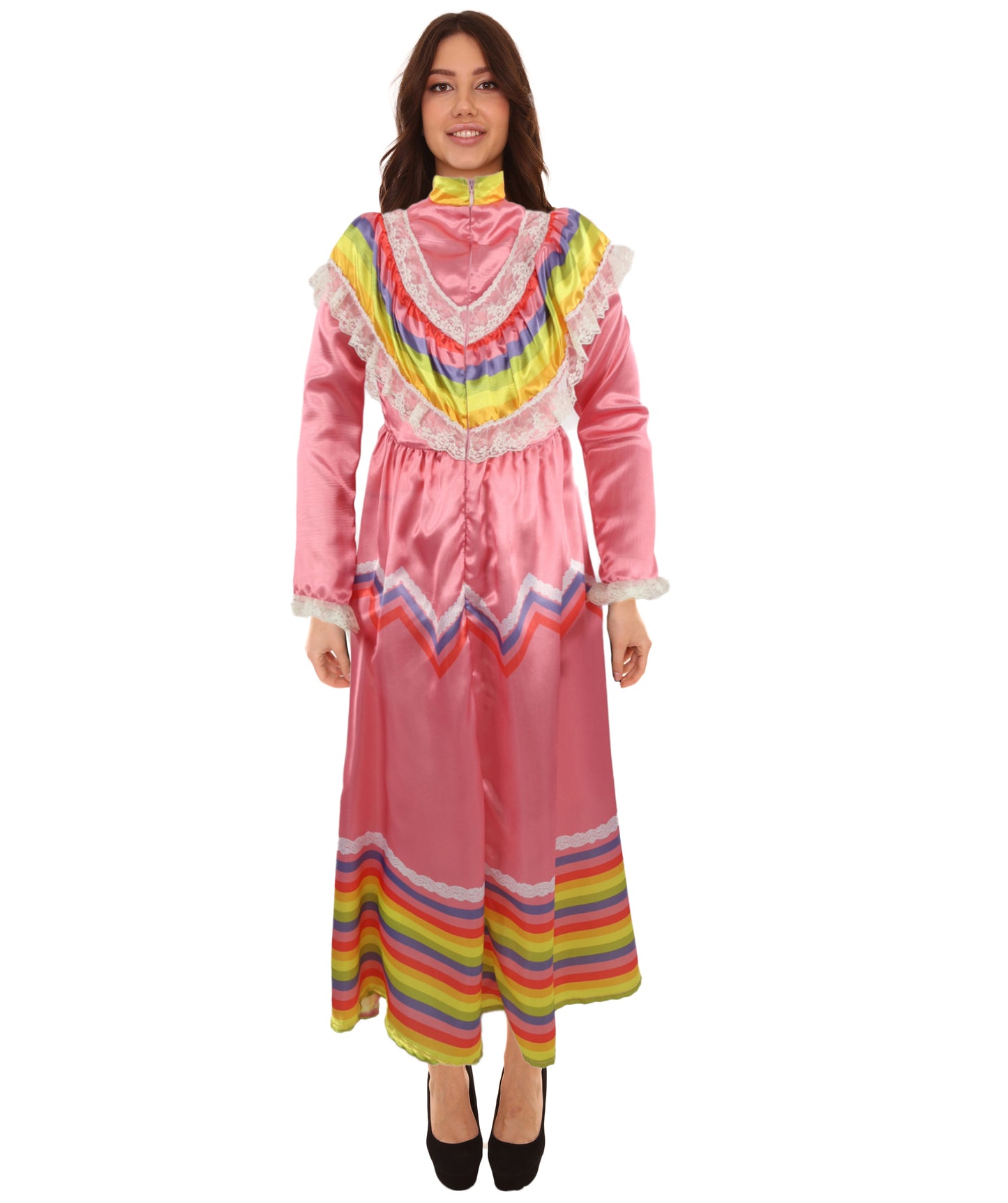 HPO Girls Mexican Folklorico Dress –  Traditional Tiered Gown, Ruffled Sleeves & Fitted Bodice – Senorita Dance Dress