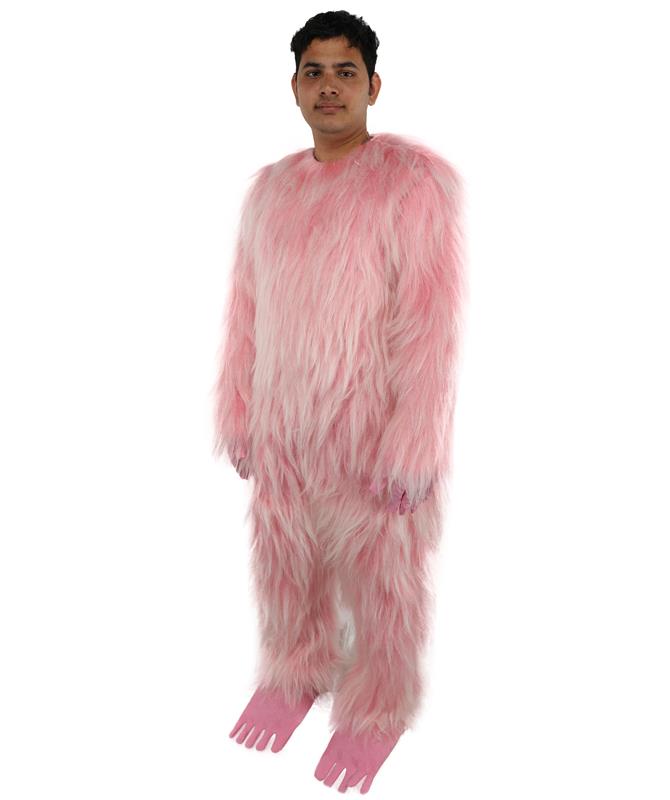 HPO Adult White & Pink Animal Fur Monster Bundle Costume & Mask Set – Full Body Suit with 13 Inch Head Mask for Adults | Funny Furry Pig-Inspired Outfit for Cosplay, Theatre & Halloween Party Events