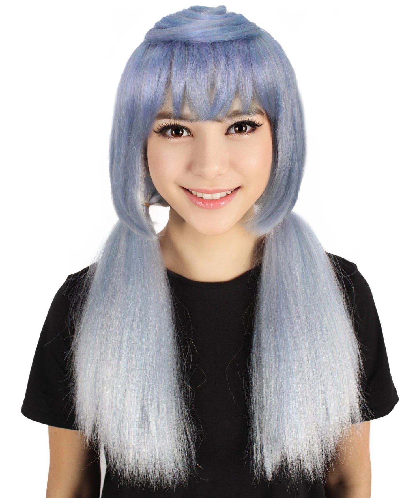 HPO Women's Long Light Blue Straight Ponytail Gaming Wig| Perfect for Halloween| Flame retardant Synthetic Fiber