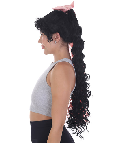 Women's Extra Long High Ponytail in Bubblegum Pink and Black Split Dye - Wavy Adult Lace Wig | Nunique