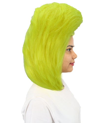 HPO Women's Neon Swept Wave Wig | Fluorescent yellow and solid black, create of synthetic fiber, massive side-swept volume with smooth texture, breathable base | Party, Halloween, theater, drag, performance, costume events