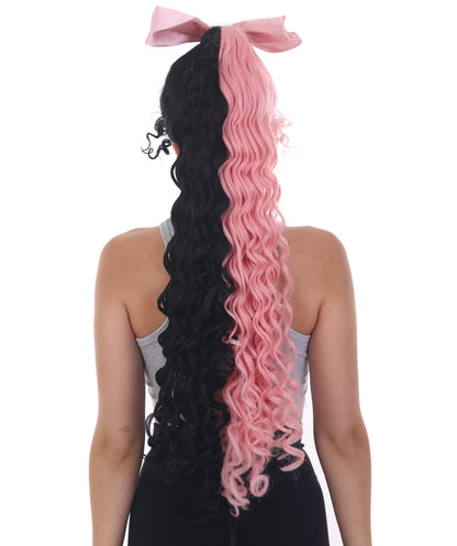 Women's Extra Long High Ponytail in Bubblegum Pink and Black Split Dye - Wavy Adult Lace Wig | Nunique