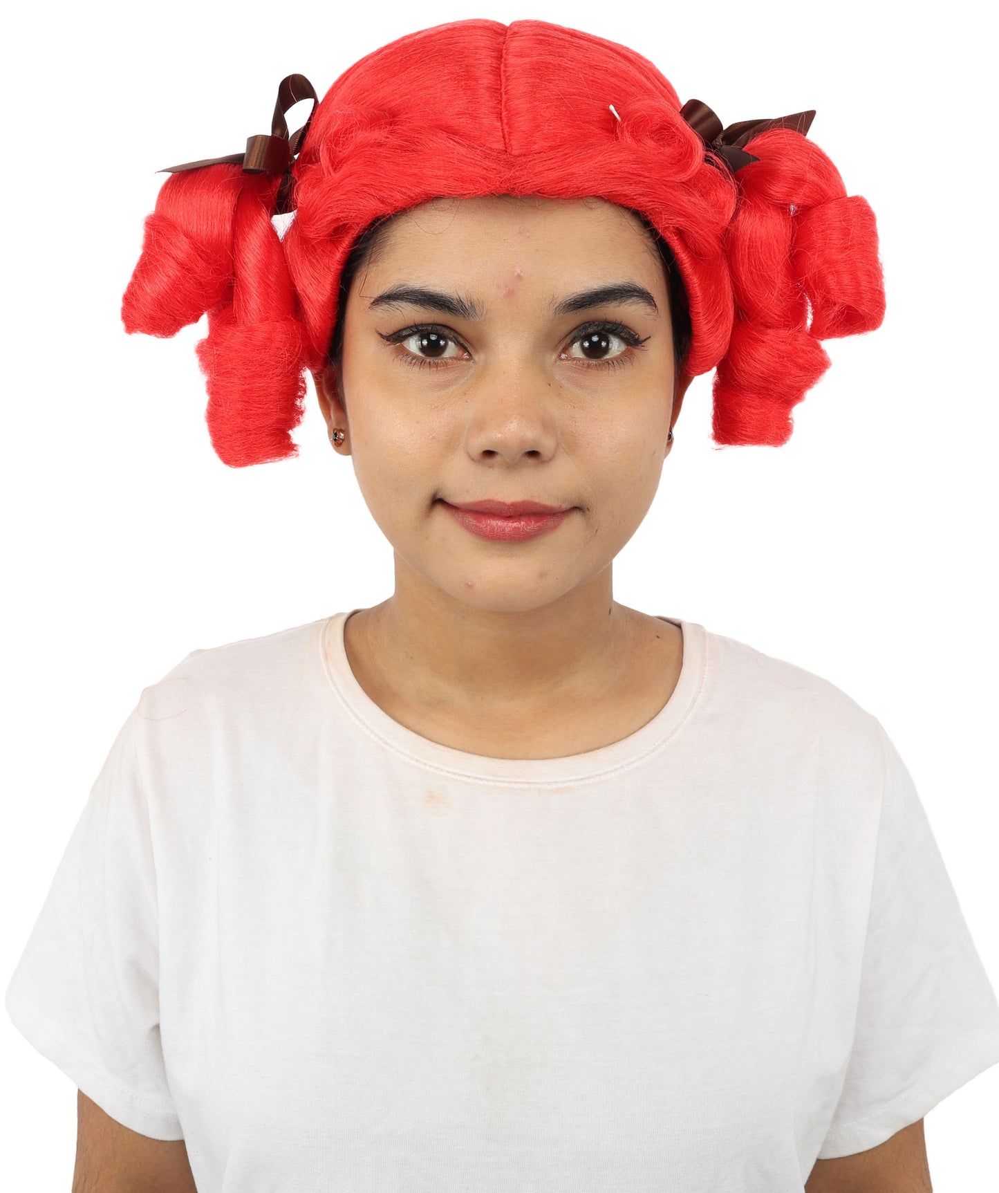 HPO Women's Golden White Mixed Curly Pigtail Wig | Messy Ringlet Twin Tails with Attached Fabric Ribbons, Synthetic Fiber & Breathable Cap | Halloween, Movie Character Roleplay, Costume Party & Theater