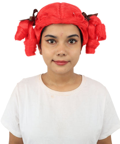 HPO Women's Golden White Mixed Curly Pigtail Wig | Messy Ringlet Twin Tails with Attached Fabric Ribbons, Synthetic Fiber & Breathable Cap | Halloween, Movie Character Roleplay, Costume Party & Theater