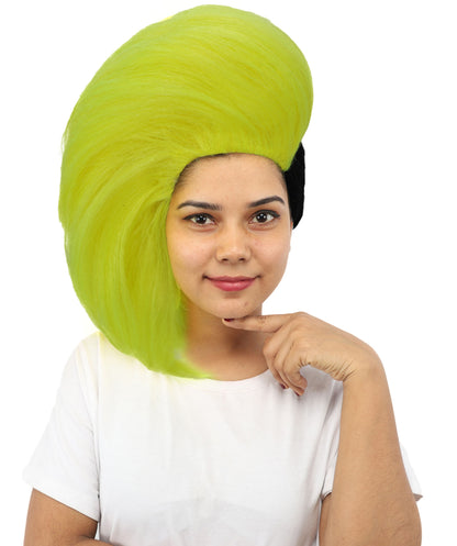 HPO Women's Neon Swept Wave Wig | Fluorescent yellow and solid black, create of synthetic fiber, massive side-swept volume with smooth texture, breathable base | Party, Halloween, theater, drag, performance, costume events