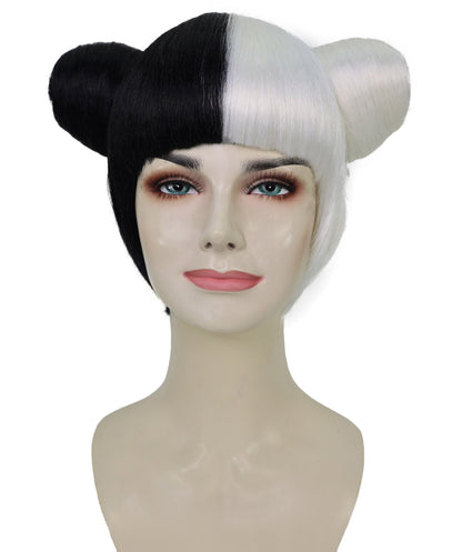 Womens Singer Two Buns Wig , Black Celebrity Wigs , Premium Breathable Capless Cap
