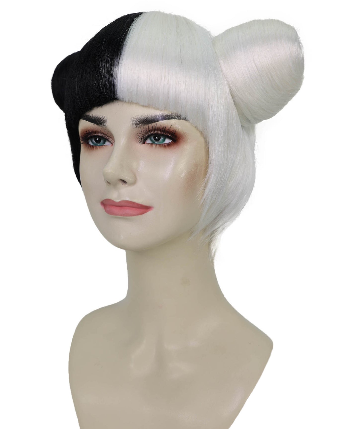 Womens Singer Two Buns Wig , Black Celebrity Wigs , Premium Breathable Capless Cap