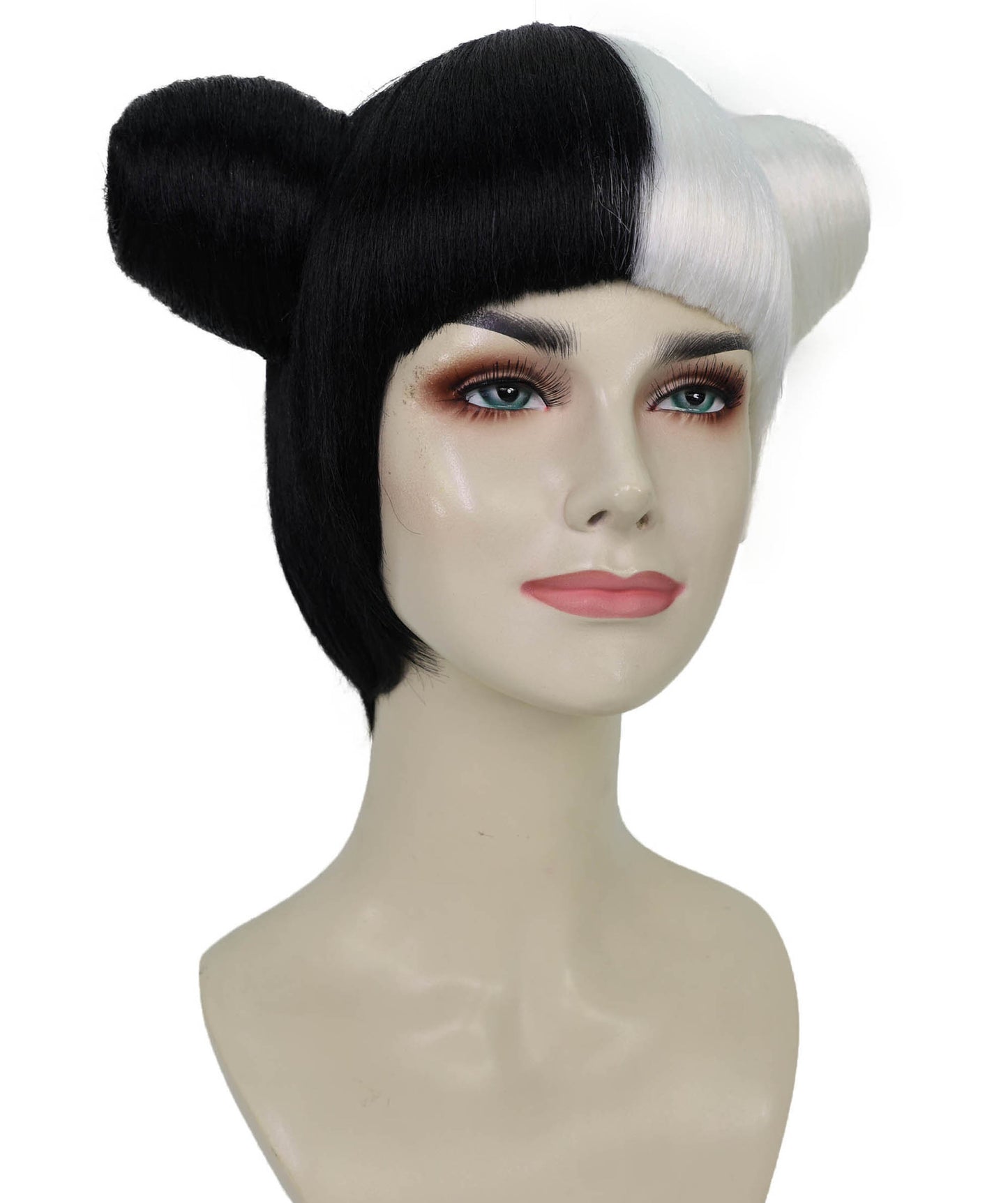 Womens Singer Two Buns Wig , Black Celebrity Wigs , Premium Breathable Capless Cap