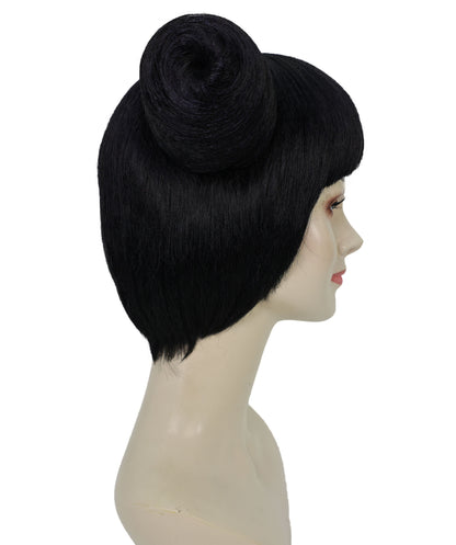 Womens Singer Two Buns Wig , Black Celebrity Wigs , Premium Breathable Capless Cap
