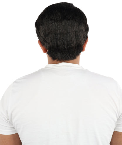 HPO Adult Men's Short Layered Synthetic Fiber Wig | Black Natural Style Hairpiece | Lightweight Heat-Resistant Cosplay & Daily Wear Cap
