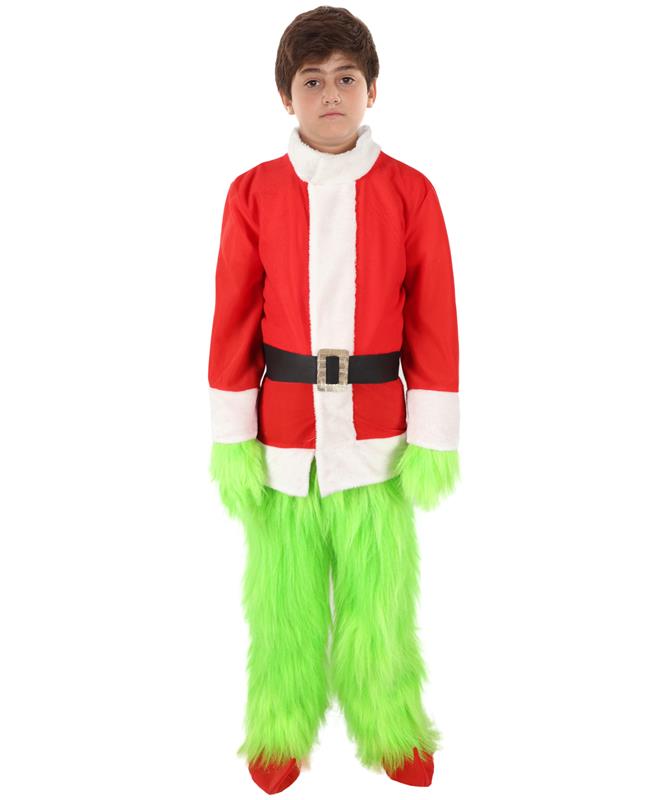 Teen Men’s Festive Furry Creature Multicolor Thief Christmas Costume Set with all accessories | Cosplay Hat and Beard | Flame-retardant Synthetic Fiber