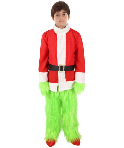 Teen Men’s Festive Furry Creature Multicolor Thief Christmas Costume Set with all accessories | Cosplay Hat and Beard | Flame-retardant Synthetic Fiber