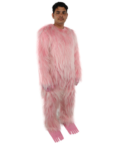 HPO Adult White & Pink Animal Fur Monster Bundle Costume & Mask Set – Full Body Suit with 13 Inch Head Mask for Adults | Funny Furry Pig-Inspired Outfit for Cosplay, Theatre & Halloween Party Events