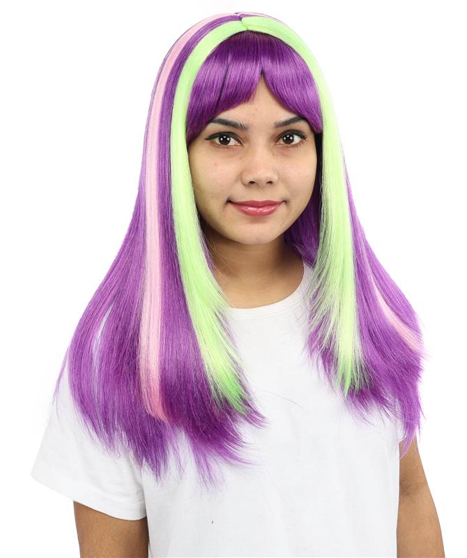 HPO Women’s 20” Multicolor Mid-Layers Wig with Bangs | Bold Wig for Dress-Up, Cosplay, and Parties | Capless Cap Design