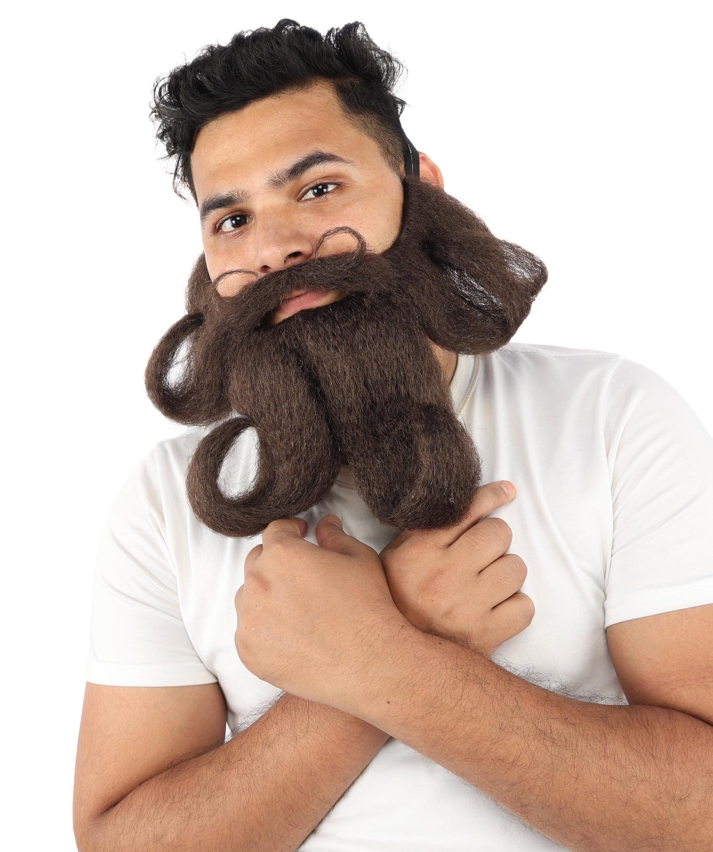 Adult Men's Curled Handlebar Mustache & Beard | Dark Mustache & Beard| Ideal for Halloween, Cosplay, Theater, Drag And Themed Parties