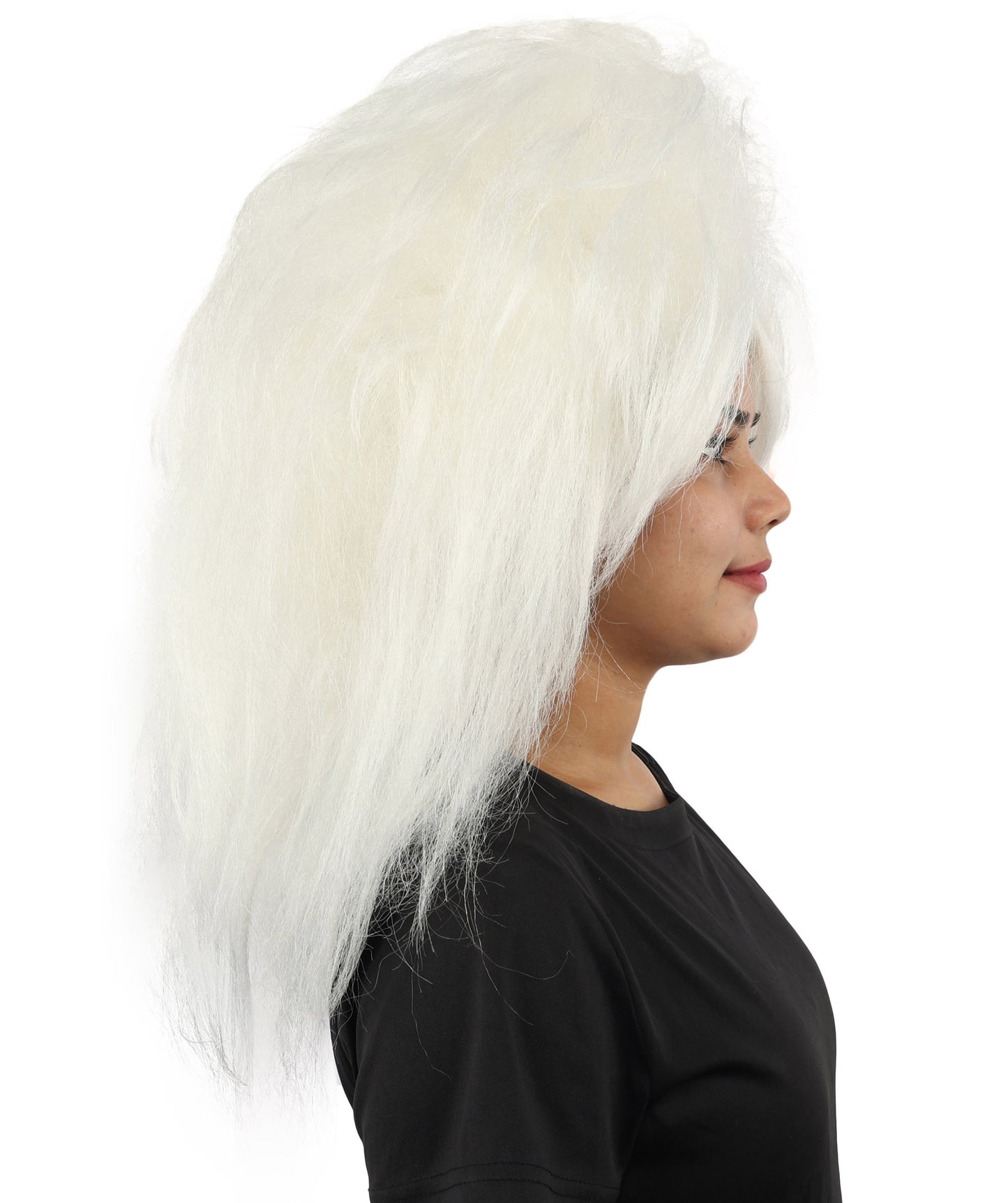 HPO Women's Wild Frizzy Wig | Pure white, created of flame-retardant synthetic fiber, massive teased volume, capless base | Drag, Halloween, theatrical performance, costume events