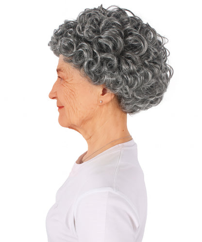 HPO Women's Short Grey Curly Wig | Flame-retardant Synthetic Fiber | Standard  Wig Cap