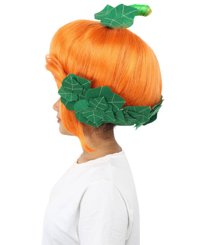 HPO Adult Women's Sculpted Pumpkin Show Wig | Multiple Color Options | Create of synthetic fiber, massive spherical updo with green leaf accents, breathable base | Halloween, theater, drag, performance, party, costume events