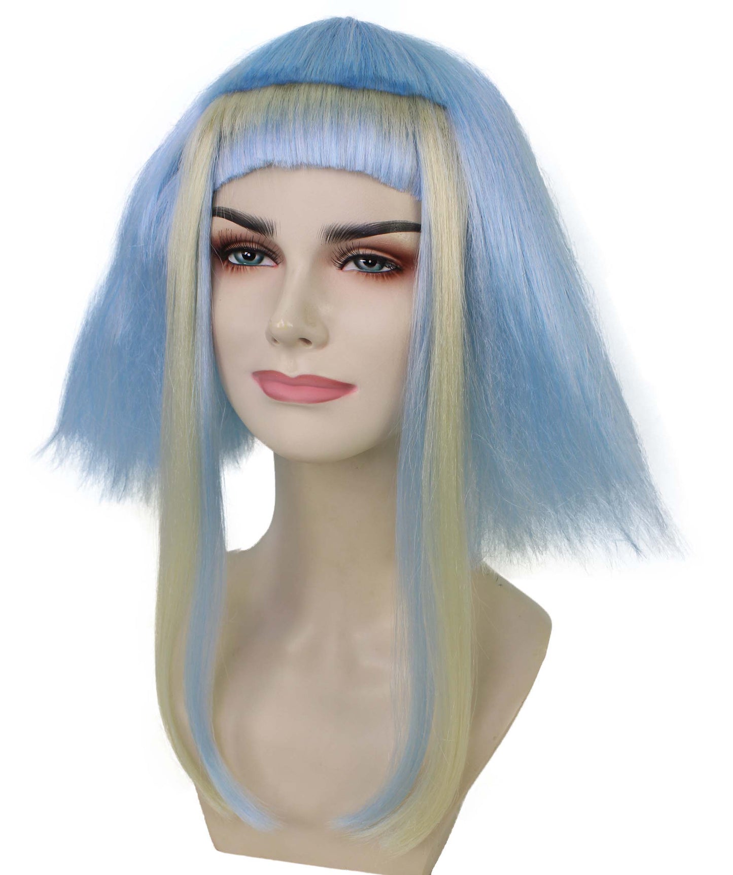 Women’s Light Blue Bob-styled Highlighter Haired Portraits Wig, Non-flammable Synthetic Fiber Wig | HPO