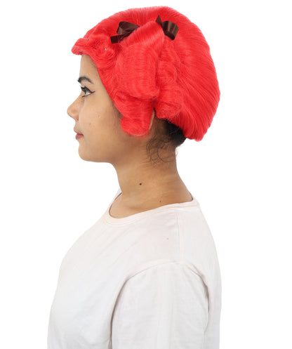 HPO Women's Golden White Mixed Curly Pigtail Wig | Messy Ringlet Twin Tails with Attached Fabric Ribbons, Synthetic Fiber & Breathable Cap | Halloween, Movie Character Roleplay, Costume Party & Theater