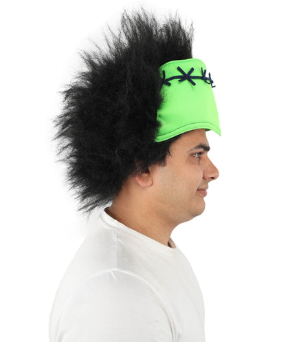 Monster Wig | Green Forehead and Spiky Black Hair for Adult | Ideal for Halloween & Cosplay