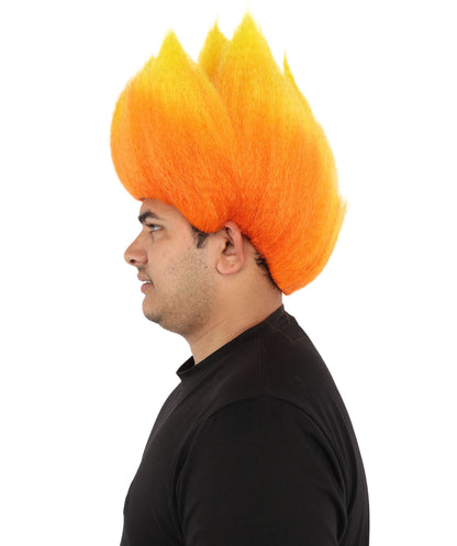 HPO Men's Red and Orange Flame Wig | Upright Spiky Gradient Texture Flame-retardant Synthetic Fiber | Halloween Themed Party Basketball Fan Gear