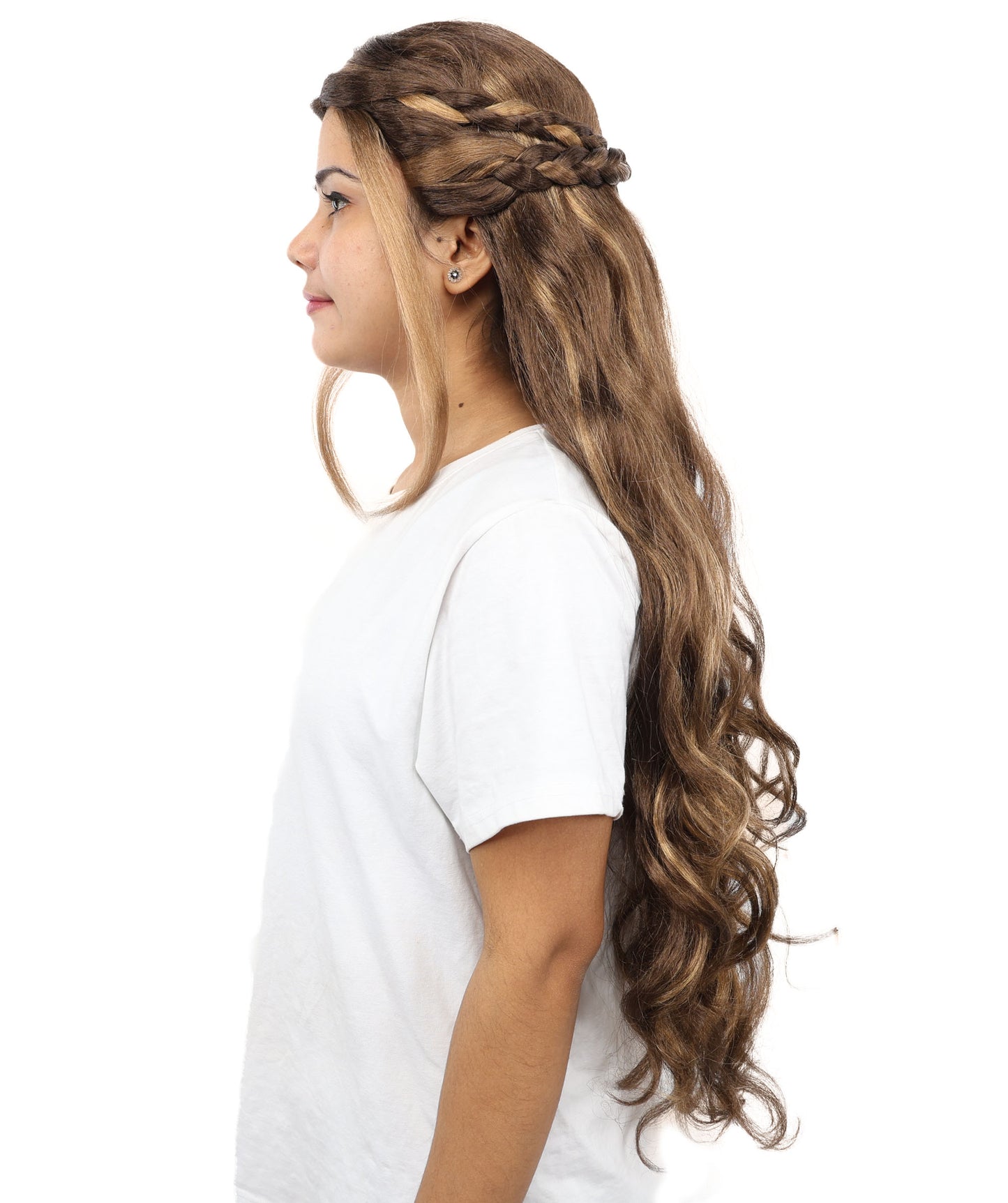 HPO Women's Brunette Braided Wig | Extra Long Synthetic Hairpiece with Adjustable Cap for Cosplay, Halloween, Parties, Stage & Roleplay