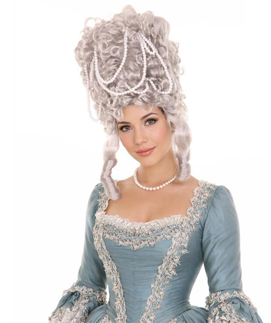 HPO Women’s Baroque Grey Wig – Tall 18th Century-Style Fancy Dress Wig for Adults – Historical Costume Hair for Masquerade, Theatre & Halloween