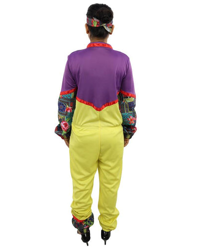HPO Women’s 80s Tracksuit Multicolor Costume – Retro Zip Up Top & Pants with Headband | Party Outfit for Cosplay & Themed Events