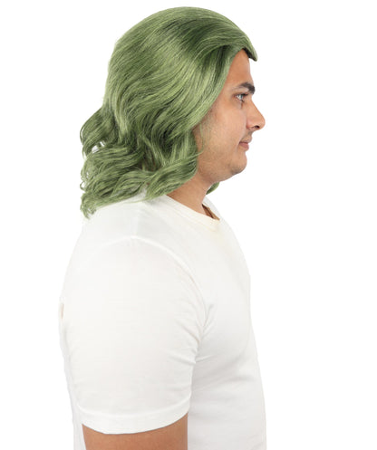 HPO Long Length Olive Green Cosplay Wig – Adult Styled Costume Wavy Hairpiece - Ideal for Halloween, Parties & Photo Shoots