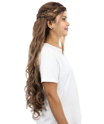 HPO Women's Brunette Braided Wig | Extra Long Synthetic Hairpiece with Adjustable Cap for Cosplay, Halloween, Parties, Stage & Roleplay